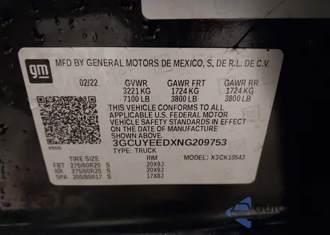 2022 Chevrolet Silverado 1500 Ltd 4Wd Short Bed Rst из США, поврежденный, VIN 3GCUYEEDXNG209753